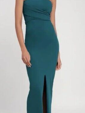 Lulus Teal Strapless Maxi Dress Front Slit Ruched Formal Gown XS S